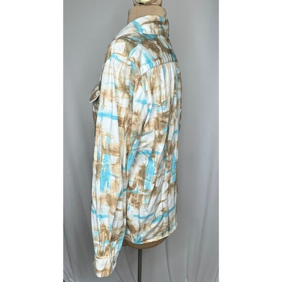 Chicos Womens Button-Down Shirt Size 2 Abstract Print Multicolor Turquoise Brown - Picture 6 of 8
